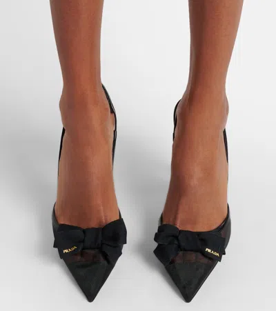 Prada Mesh Slingback Pumps Featuring Bow Detail In Black