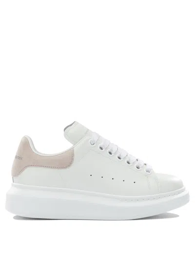 Alexander Mcqueen Women White Low Top Sneakers With Logo Lettering On Tongue And Heel In Leather Wom