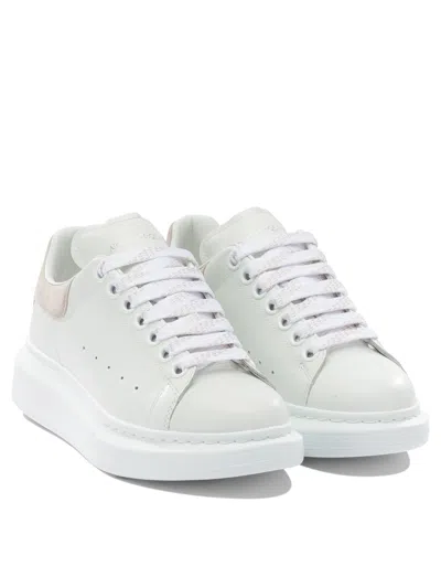 Alexander Mcqueen Women White Low Top Sneakers With Logo Lettering On Tongue And Heel In Leather Wom