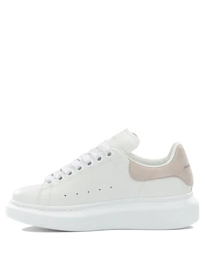 Alexander Mcqueen Women White Low Top Sneakers With Logo Lettering On Tongue And Heel In Leather Wom