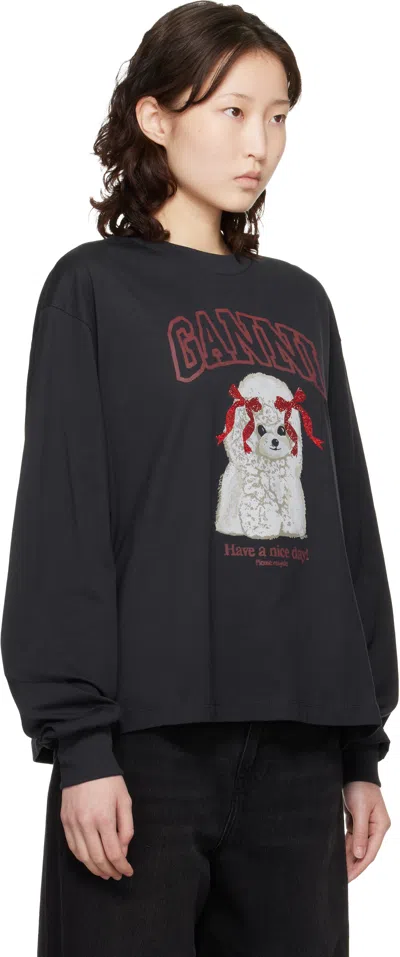 Ganni Organic Cotton Crew Neck Graphic Sweater In Black