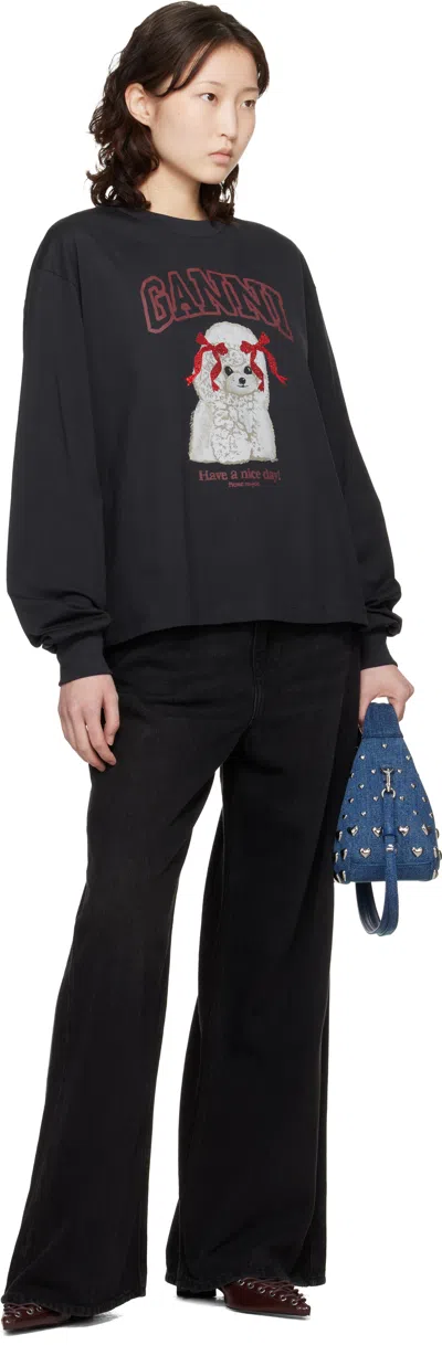 Ganni Organic Cotton Crew Neck Graphic Sweater In Black