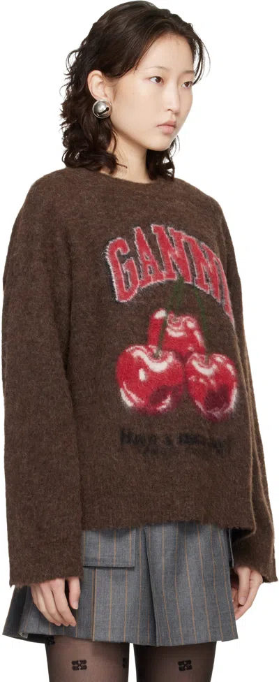 Ganni Brushed Alpaca Graphic Oversized Sweater In Brown