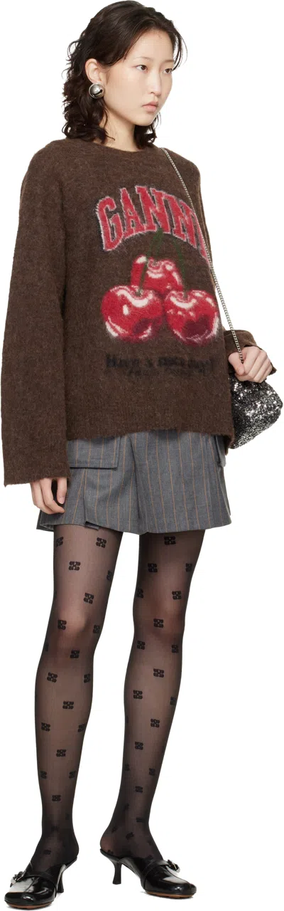 Ganni Brushed Alpaca Graphic Oversized Sweater In Brown