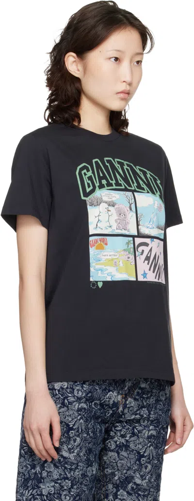 Ganni ブラック Basic Bear Comic Teddy コットンジャージ Tシャツ In Black