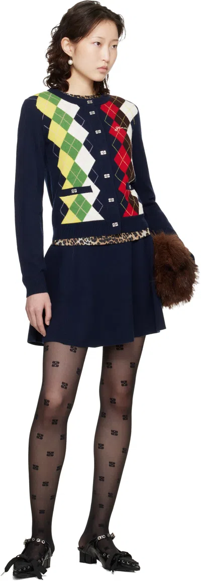 Ganni ネイビー アーガイルプリント カーディガン In Blue