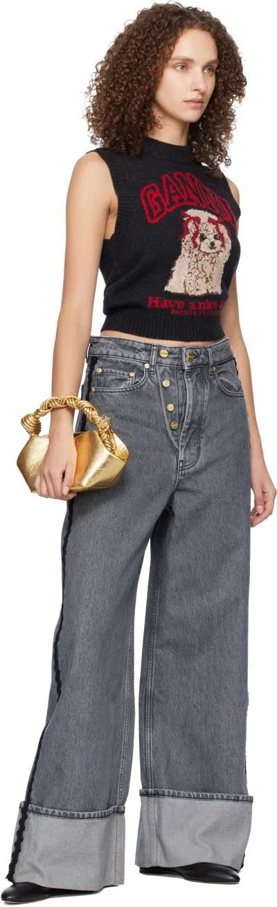 Ganni ブラック グラフィック ウール ベスト In Black
