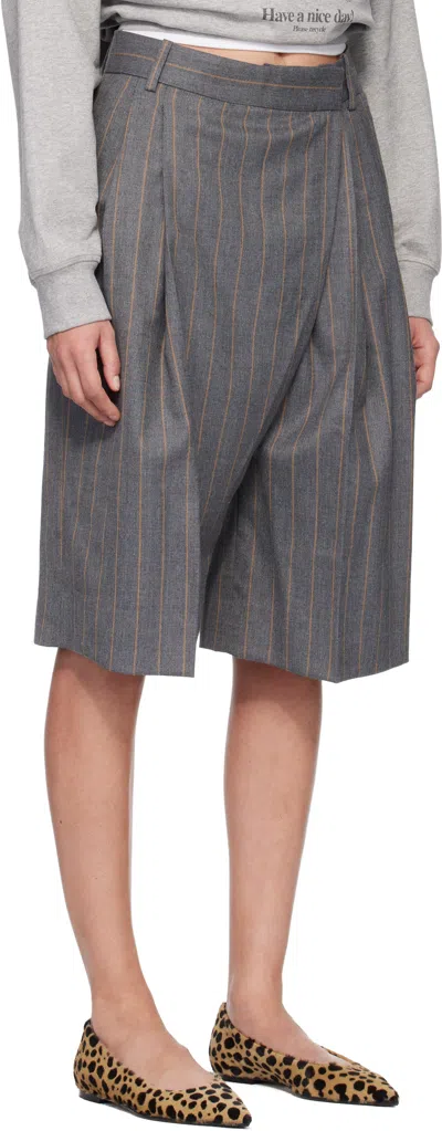 Ganni グレー Wool Stripe Wrap ショートパンツ