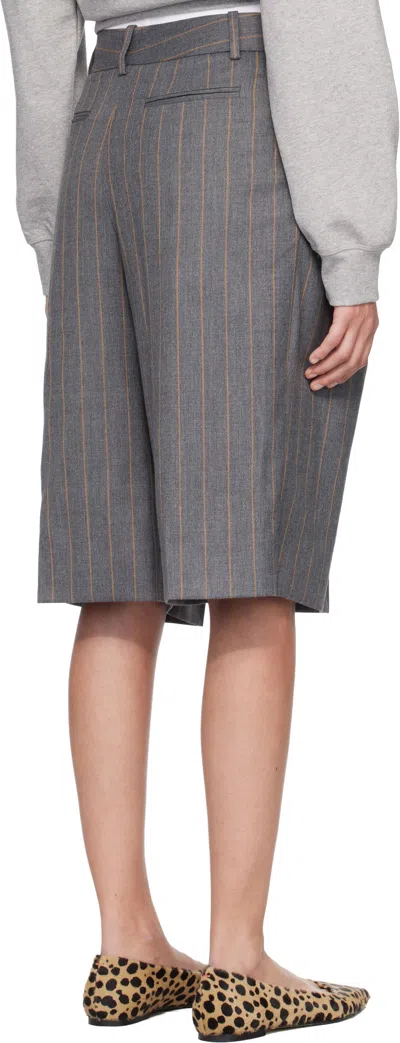 Ganni グレー Wool Stripe Wrap ショートパンツ