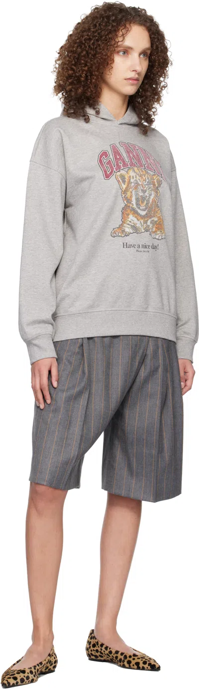 Ganni グレー Wool Stripe Wrap ショートパンツ