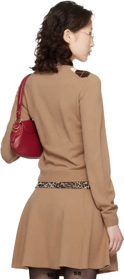 Ganni ベージュ アーガイルプリント カーディガン In Brown