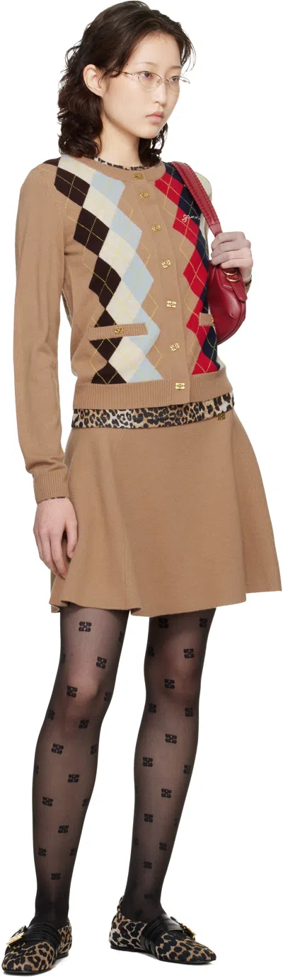 Ganni ベージュ アーガイルプリント カーディガン In Brown
