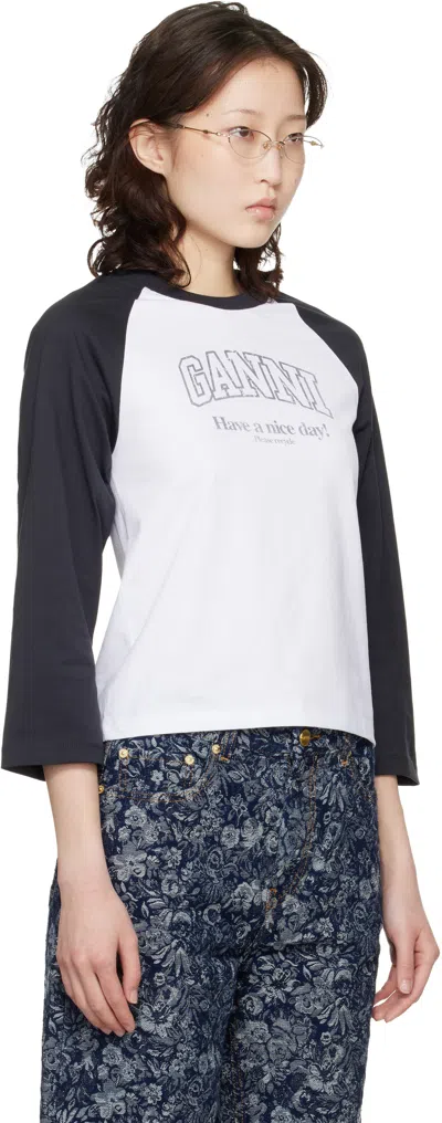 Ganni Baseball Graphic Raglan Crew Neck T-shirt In Multi