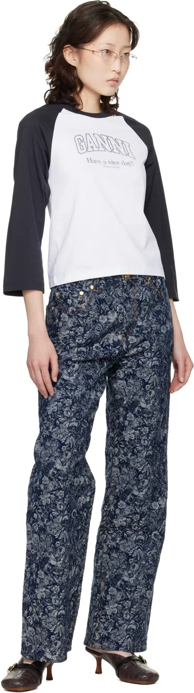 Ganni Baseball Graphic Raglan Crew Neck T-shirt In Multi