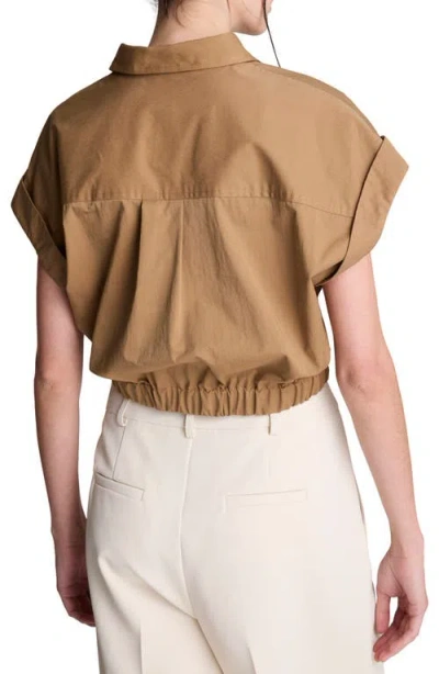 Kenneth Cole Poplin Cropped Short Sleeve Shirt In Brown