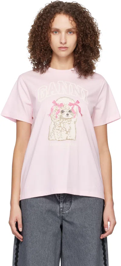 Ganni Graphic Print Crew Neck Short Sleeve Top In Multi