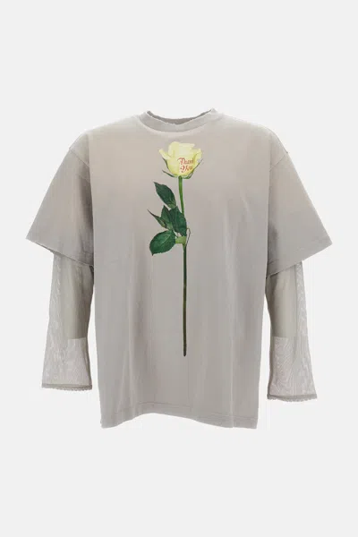 Acne Studios Women Cotton T-shirt With A Floral Print With A Contrasting Logo In Multi