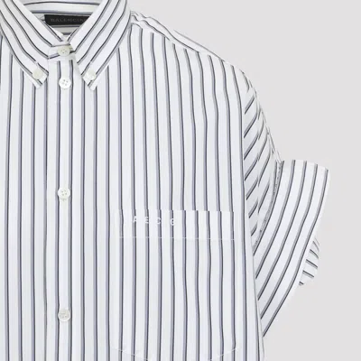 Balenciaga Women White Shirt With Button-down Collar Striped Motif And Front Pocket In Cotton Woman In Multi