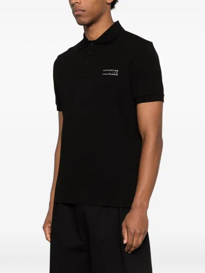 Moncler Polo T-shirt With Logo-patch In Black