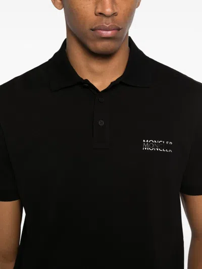 Moncler Polo T-shirt With Logo-patch In Black