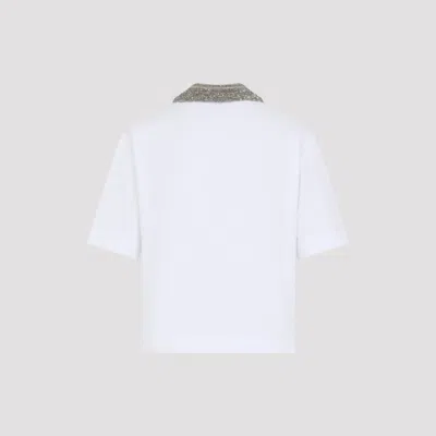 Brunello Cucinelli Women Cotton Jersey Polo Shirt With Dazzling Knit Collar In White