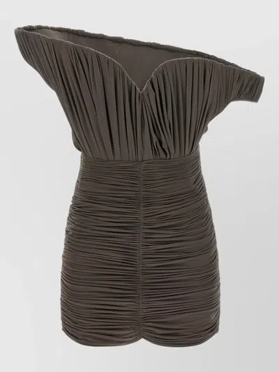 Magda Butrym Sculptural One-shoulder Mini Dress With Rose Petal Detail In Brown