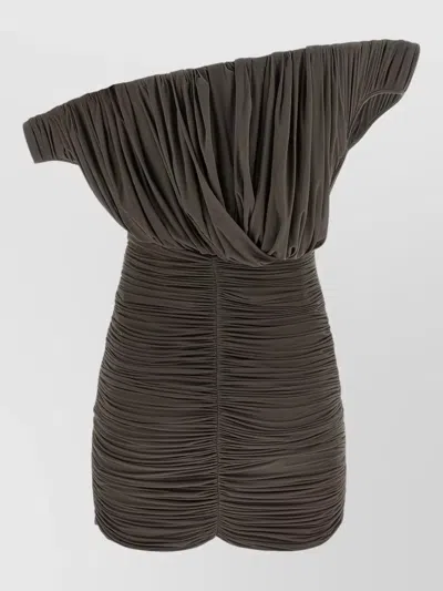 Magda Butrym Sculptural One-shoulder Mini Dress With Rose Petal Detail In Brown