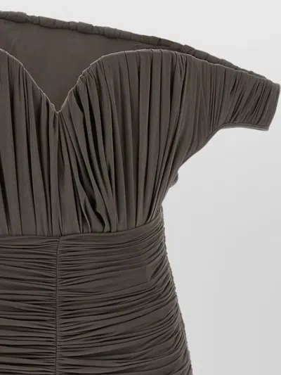 Magda Butrym Sculptural One-shoulder Mini Dress With Rose Petal Detail In Brown