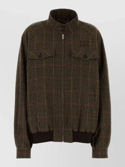 Miu Miu Wool Jacket Check Pattern High Collar In Brown
