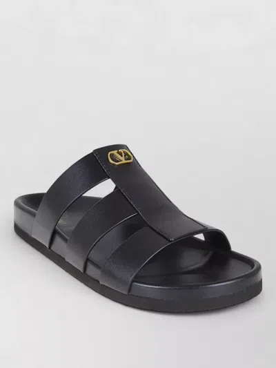 Valentino Studshield Calfskin Slides In Black