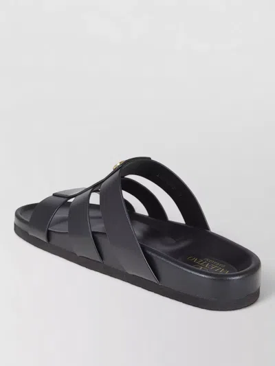 Valentino Studshield Calfskin Slides In Black