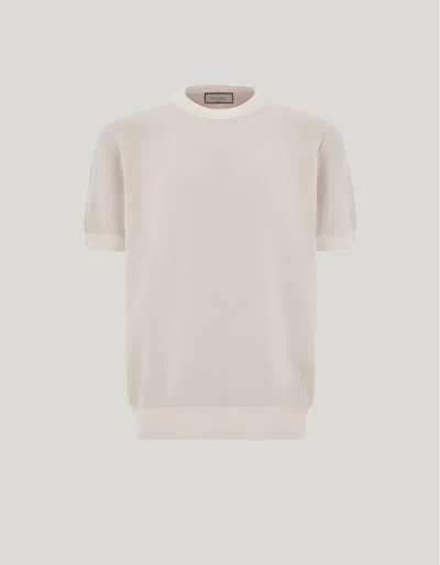 Canali White Microstructured Cotton T-shirt With Closed Hem