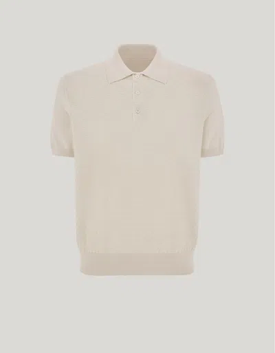 Canali Off-white Cotton And Silk Regular Fit Polo Shirt With Microstucture In Neutral