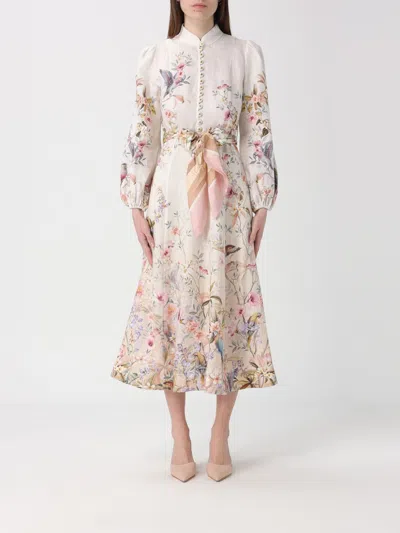 Zimmermann Rebellion Multicolor Midi Dress With Bow Detail On The Front And All-over Floral Print In Linen Woma