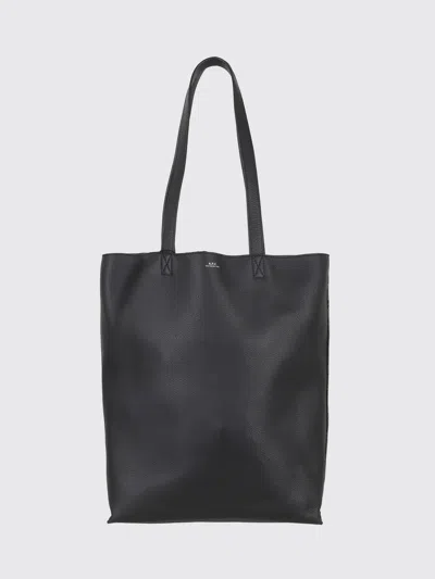 A.p.c. Men Black Leather Maiko Shopping Bag In Black
