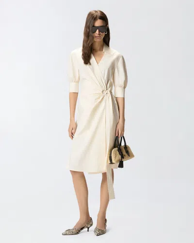 Pinko Wrap Dress Knee Length Puff Sleeves In Neutral