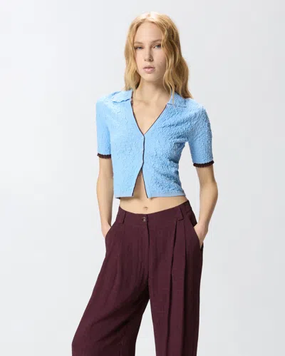Pinko Short-sleeved Knitted Cardigan In Blue