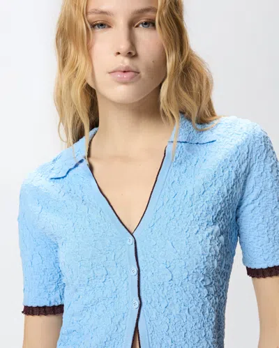 Pinko Short-sleeved Knitted Cardigan In Blue