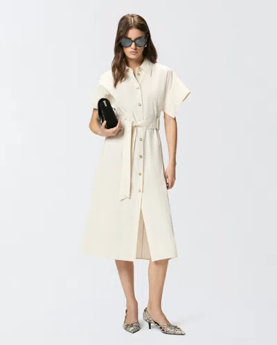 Pinko Button Belted Midi Shirt Dress In Neutral