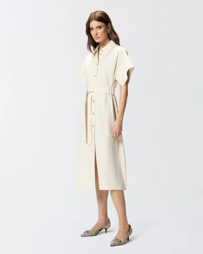 Pinko Button Belted Midi Shirt Dress In Neutral