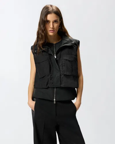 Pinko Sleeveless Drawstring Down Jacket In Black