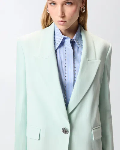 Pinko Green Solid Peak Lapel Blazer In Blue