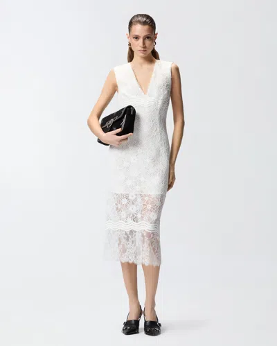 Pinko V Neck Sleeveless Lace Midi Dress In White