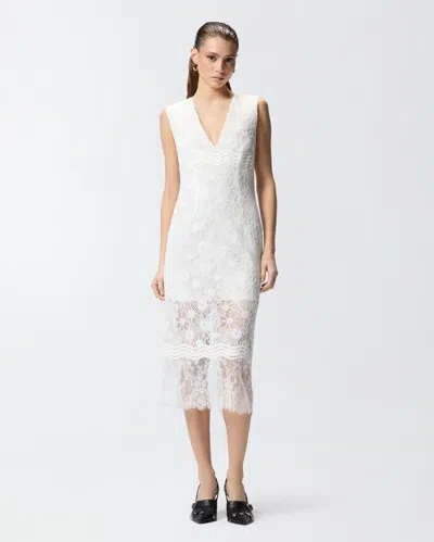 Pinko V Neck Sleeveless Lace Midi Dress In White