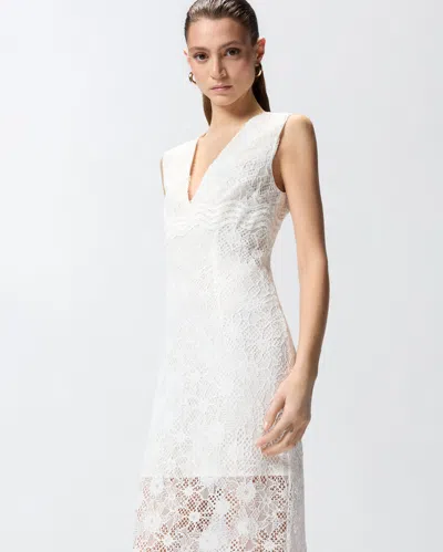 Pinko V Neck Sleeveless Lace Midi Dress In White