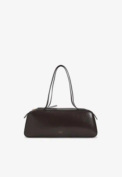 Khaite Simona Crackle Patent Elongated Tote Bag In Brown