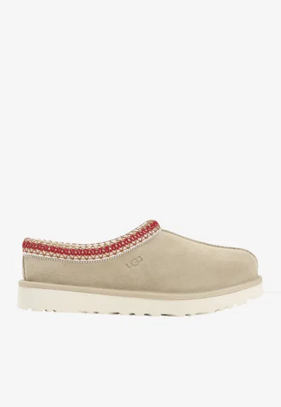 Ugg Tasman Ii Beige Mules With Round Toe And Embroidered Detail In Leather Woman In Brown
