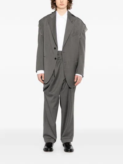 Moohong Deconstructed Striped Jacket In Gray