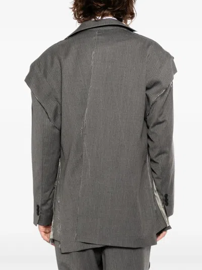 Moohong Deconstructed Striped Jacket In Gray