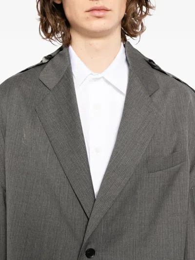 Moohong Deconstructed Striped Jacket In Gray